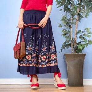 R.S. Moda Boho Maxi Skirt with Floral Embroidery